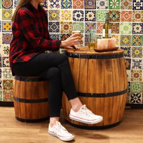 (image for) Beer Barrel Table Natural Wood 60 x 48.5 cm