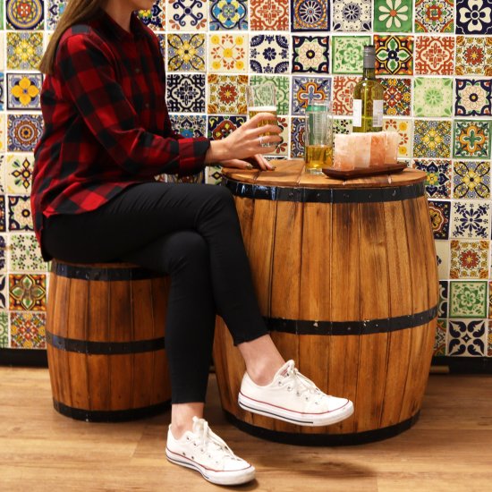 (image for) Beer Barrel Table Natural Wood 60 x 48.5 cm