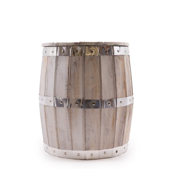 (image for) Beer Barrel Stool Whitewash Wood 38 x 32 cm